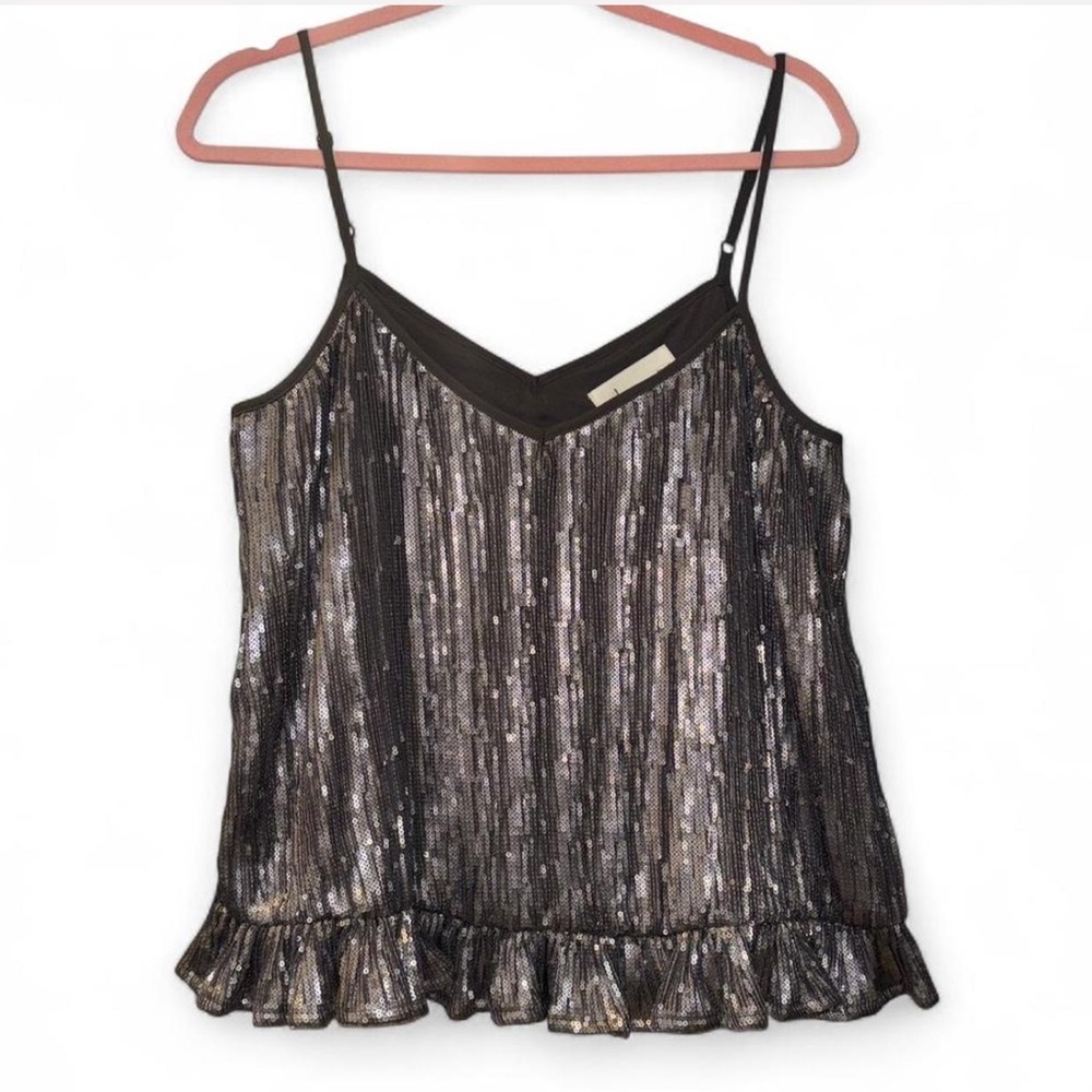 NWOT Anthropologie Silver Sequin Lined Tank Top